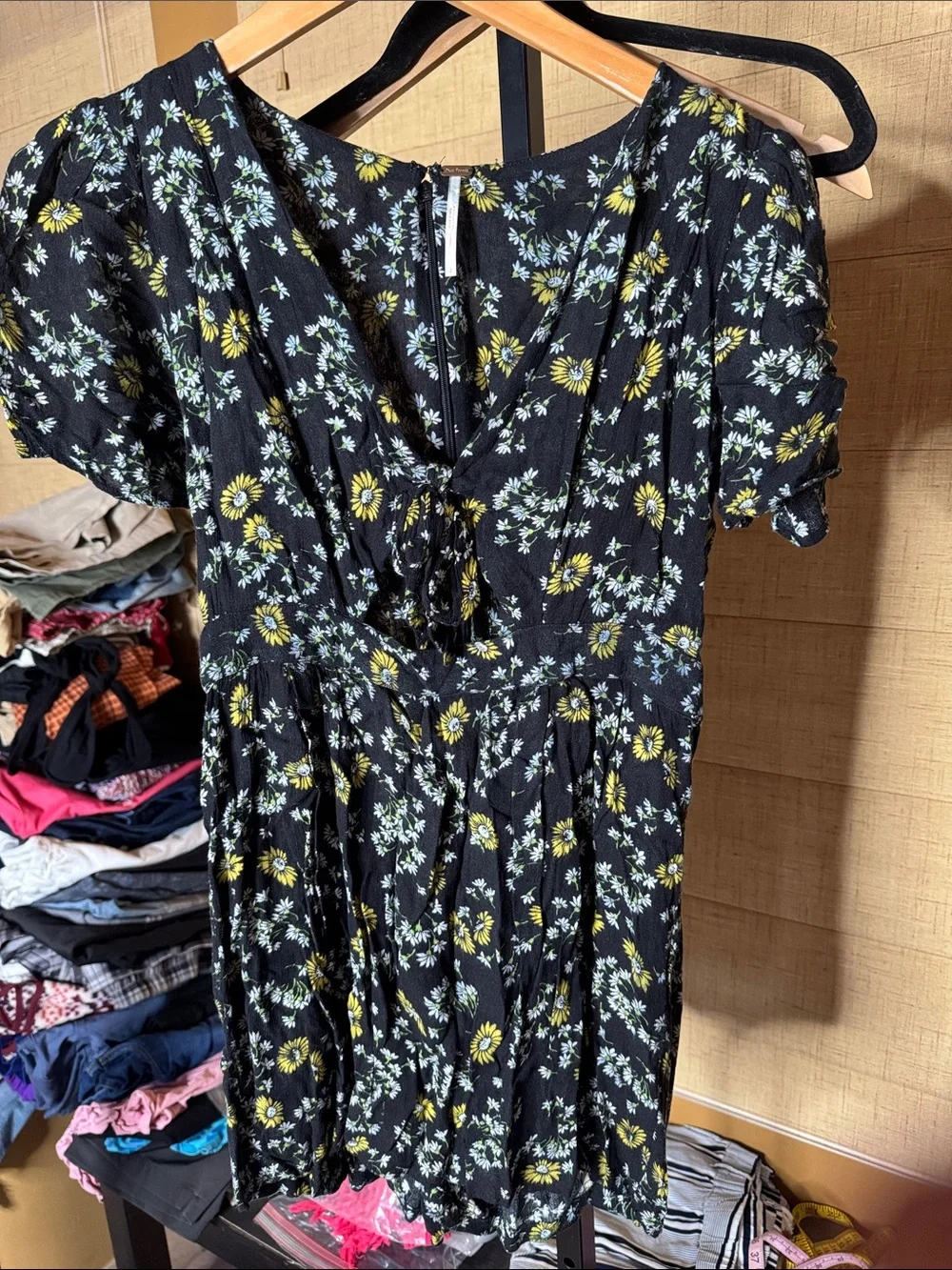 Free People Jinx Floral Tie Front Skort Romper Dress Black Daisy Print Size 2